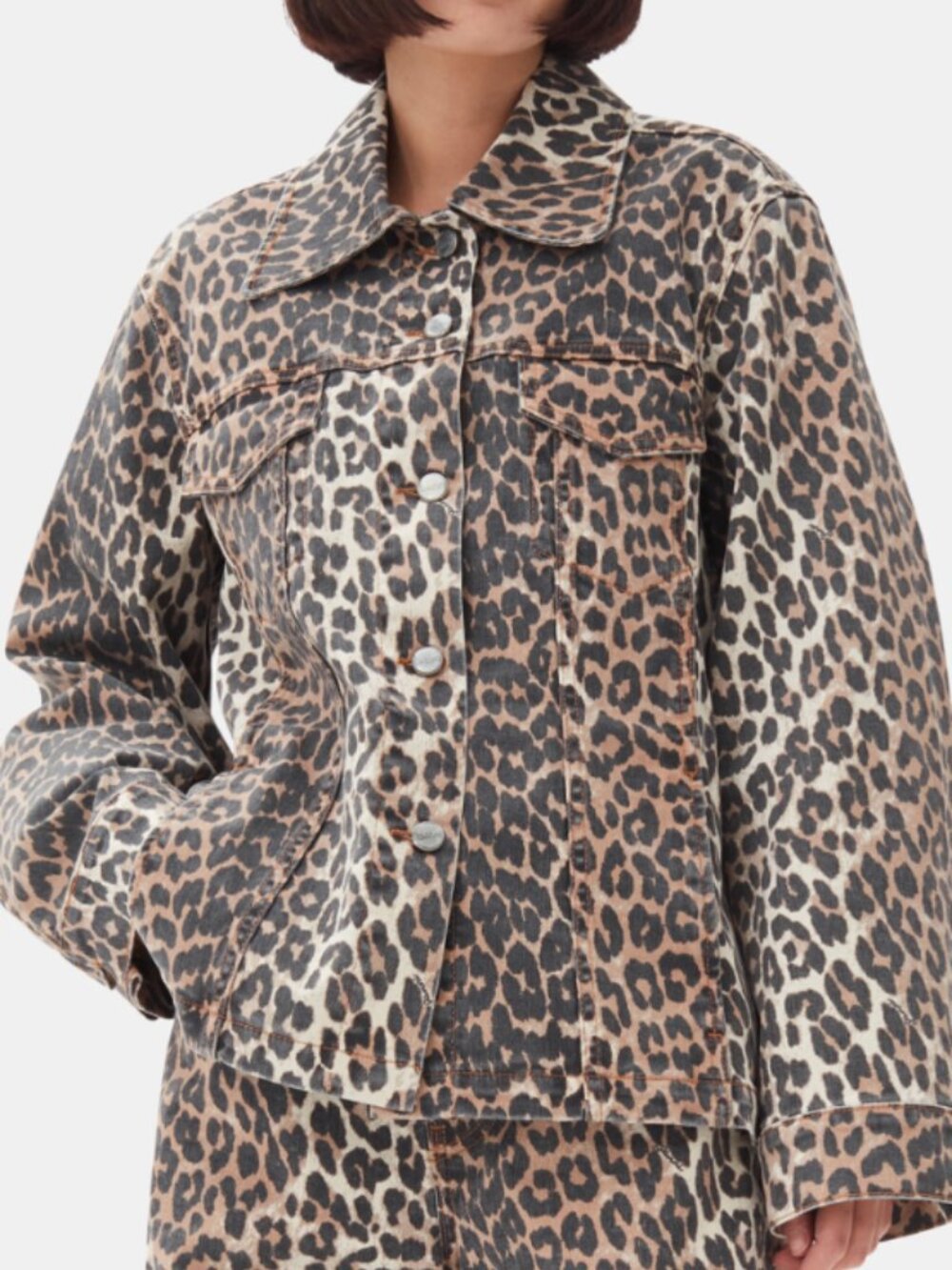 GANNI Leopard Print Denim Jacket